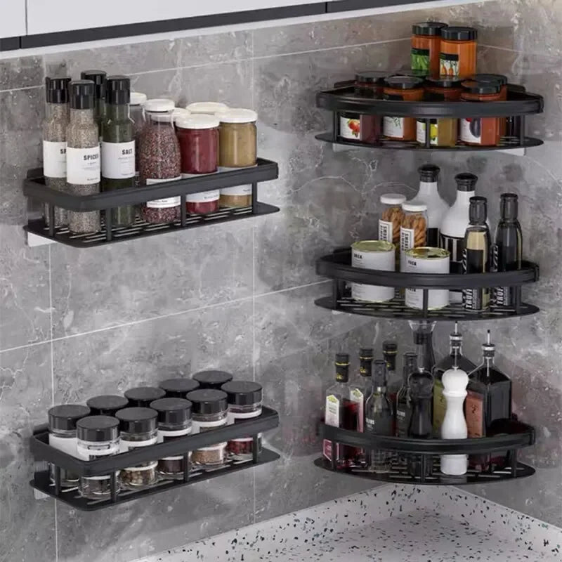2025 Viral Bathroom Corner Storage Rack - Seamless No-Drill Black Aluminum Shelf Dazzle Organizer