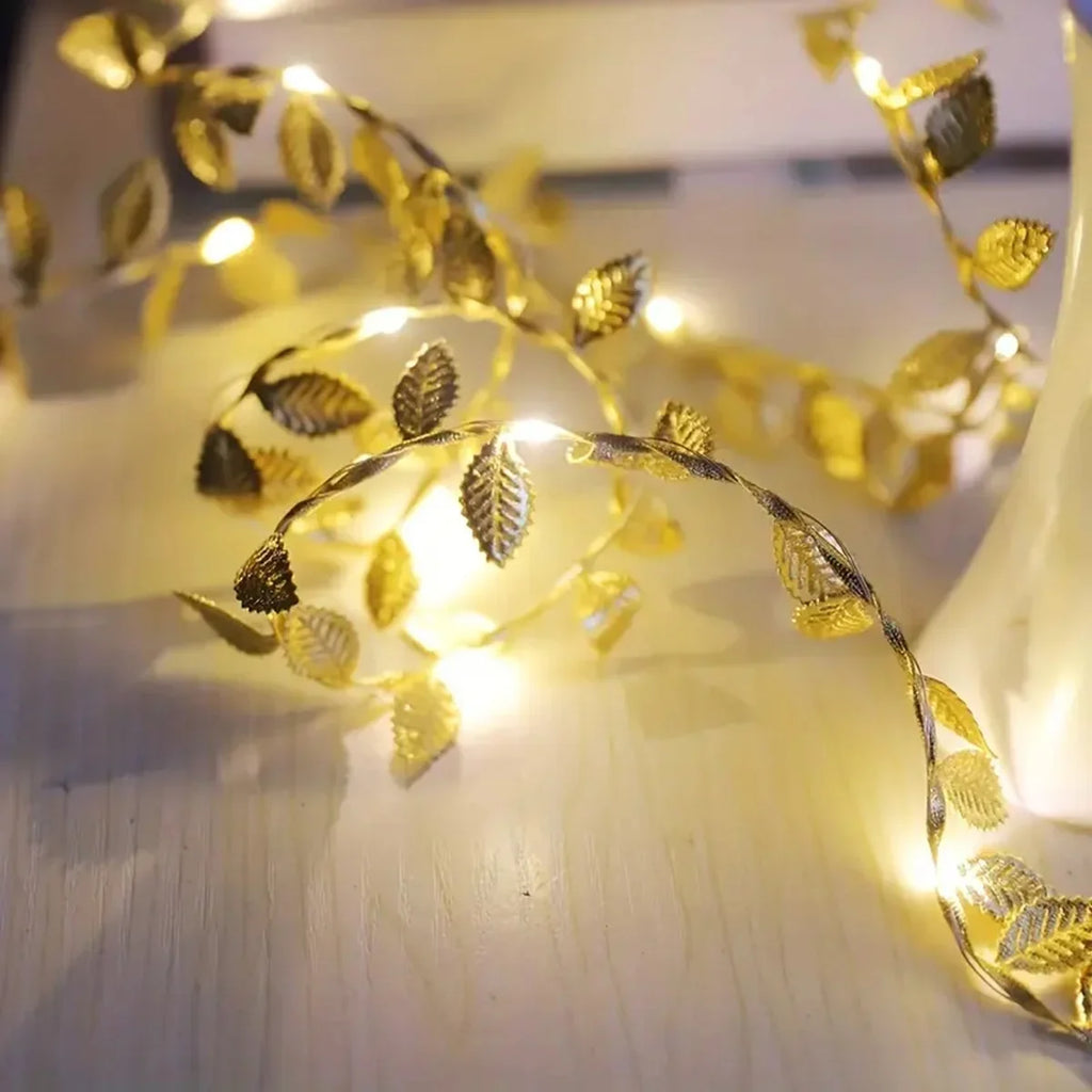 Golden Tiny Leaves Fairy Light Sliver Leaf Battery Powerd Led Copper Wire String Lights For Wedding Home Party DIY Xmas Decor Dazzle Frenzy