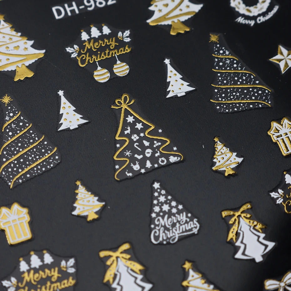 2pcs Golden & Silvery Foil Christmas Nail Stickers Golden Christmas Tree 3D Self-Adhesive Holographic  Manicures Supplies DIY Dazzle Frenzy
