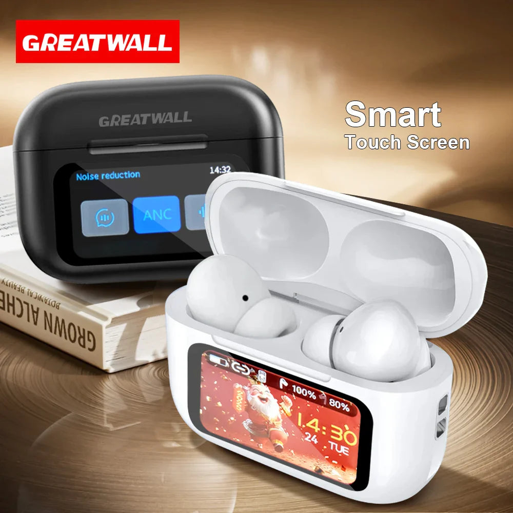 2025 Viral GREATWALL Bluetooth ANC Earbuds - Noise Canceling Gamer HD Mic LED Touch Screen Dazzle