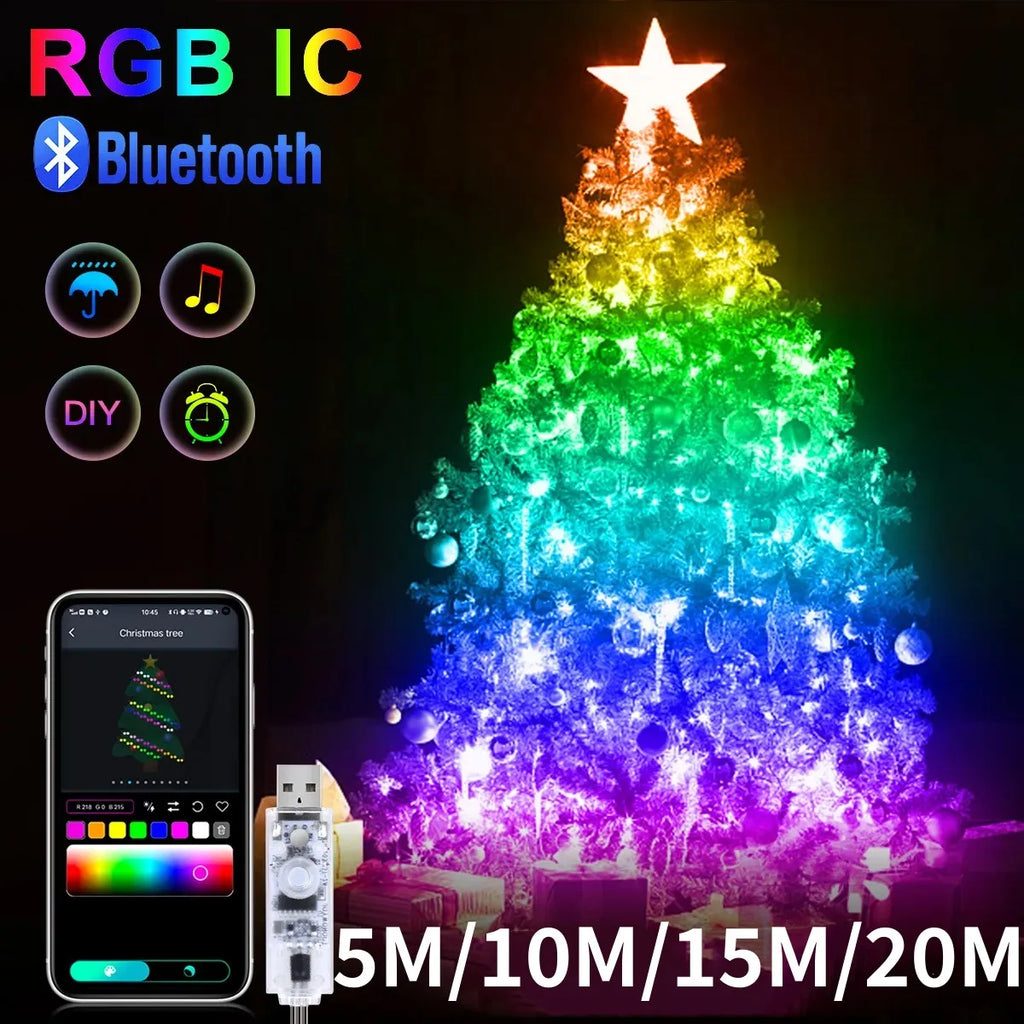 RGBIC USB LED String Lights DIY Outdoor Christmas Tree Decor Fairy Lights 8 Modes Bluetooth APP For Wedding Holiday Party Lighti Dazzle Frenzy