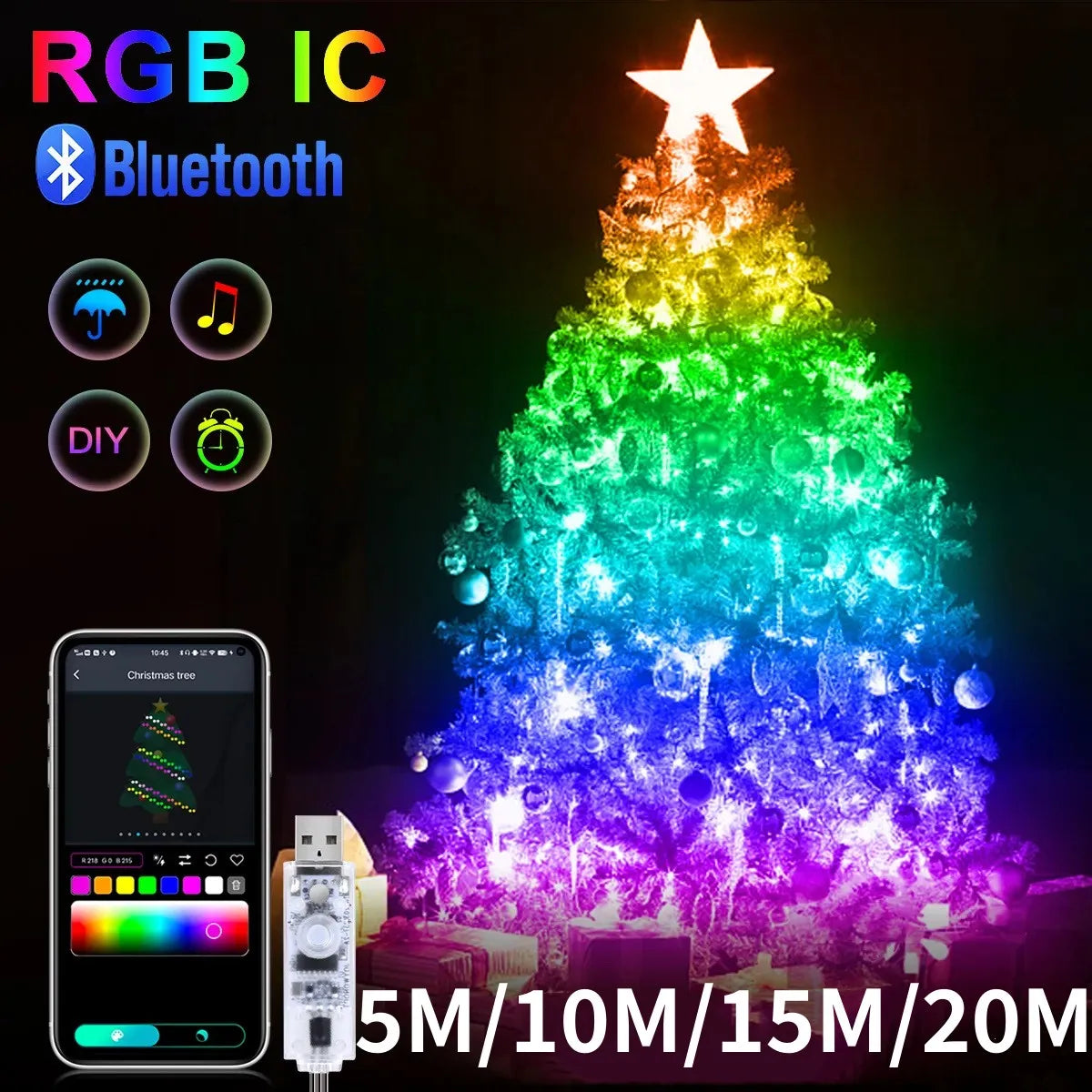 RGBIC USB LED String Lights DIY Outdoor Christmas Tree Decor Fairy Lights 8 Modes Bluetooth APP For Wedding Holiday Party Lighti Dazzle Frenzy