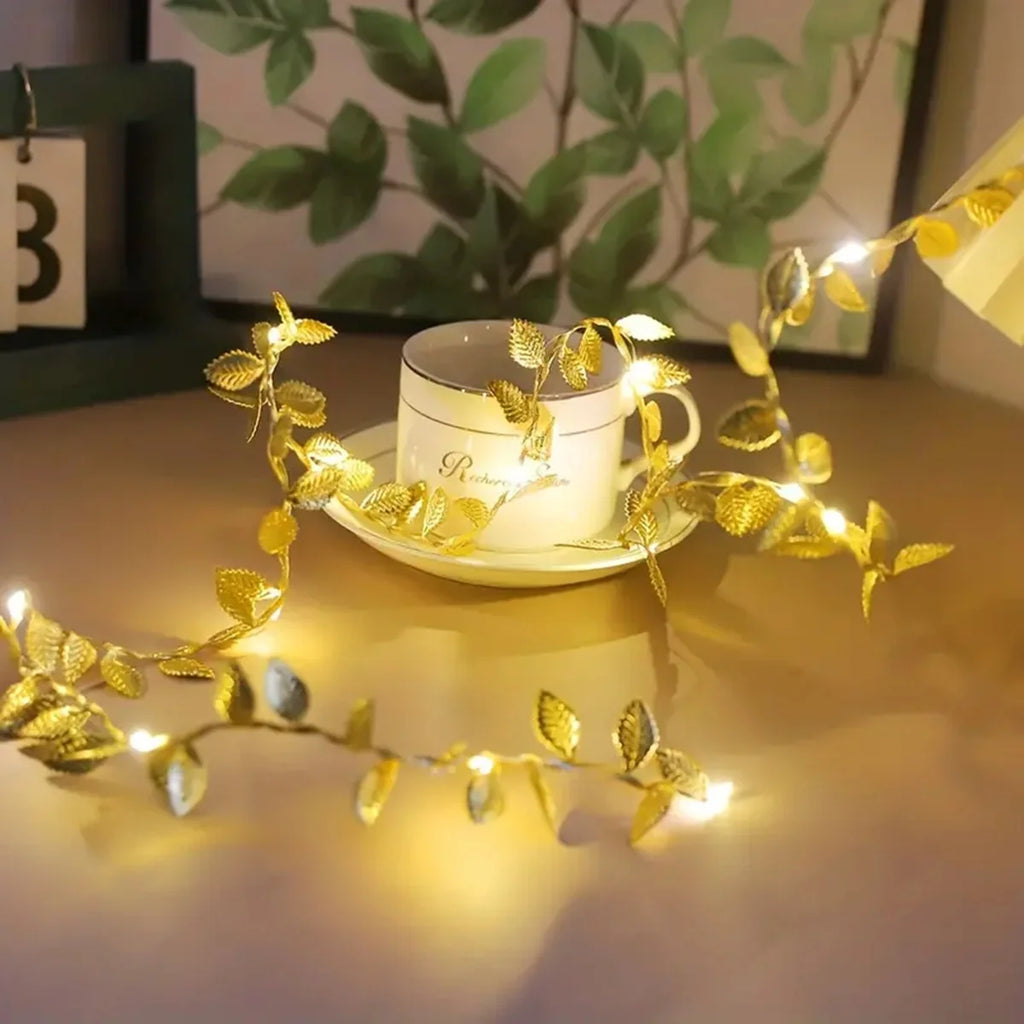 Golden Tiny Leaves Fairy Light Sliver Leaf Battery Powerd Led Copper Wire String Lights For Wedding Home Party DIY Xmas Decor Dazzle Frenzy