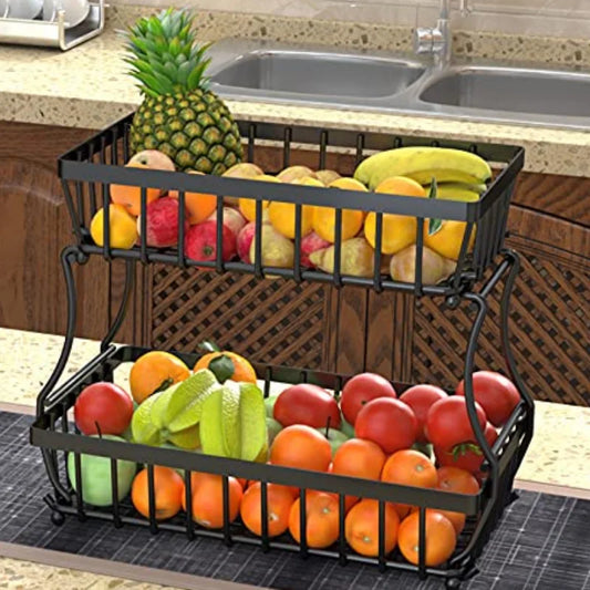 2025 Viral Dual-Layer Fruit Basket - Space-Saving Countertop Organizer Black Wire Dazzle