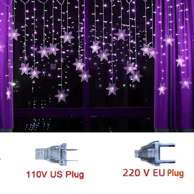 3.2M Christmas Snowflakes LED String Lights Flashing Fairy Curtain Lights Waterproof For Holiday Party Wedding Xmas Decoration Dazzle Frenzy
