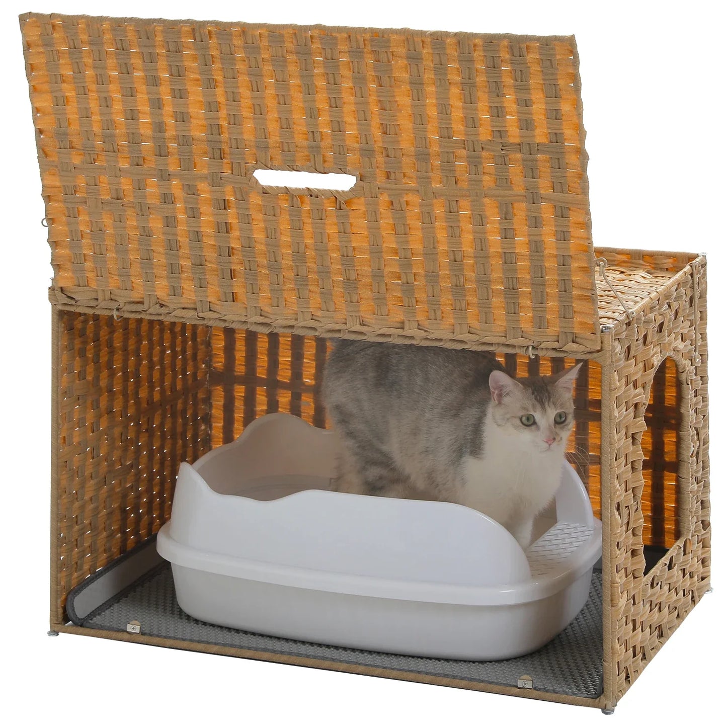 2025 Viral Rattan Cat Litter Box Enclosure - Handwoven Hidden Furniture Odor Control Cat Bed