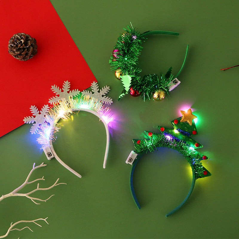 IPC Christmas Hair Band Glowing Headband Xmas Tree Snowflake Hair Band Deer Horn Light Flashing Headwear Merry Christmas Gift kfghf899 Store