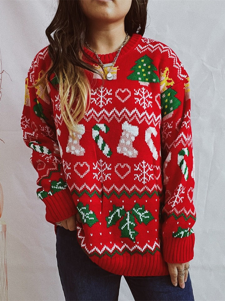 Women's Stylish Loose Round Neck Long-sleeved Sweater Dazzle Frenzy