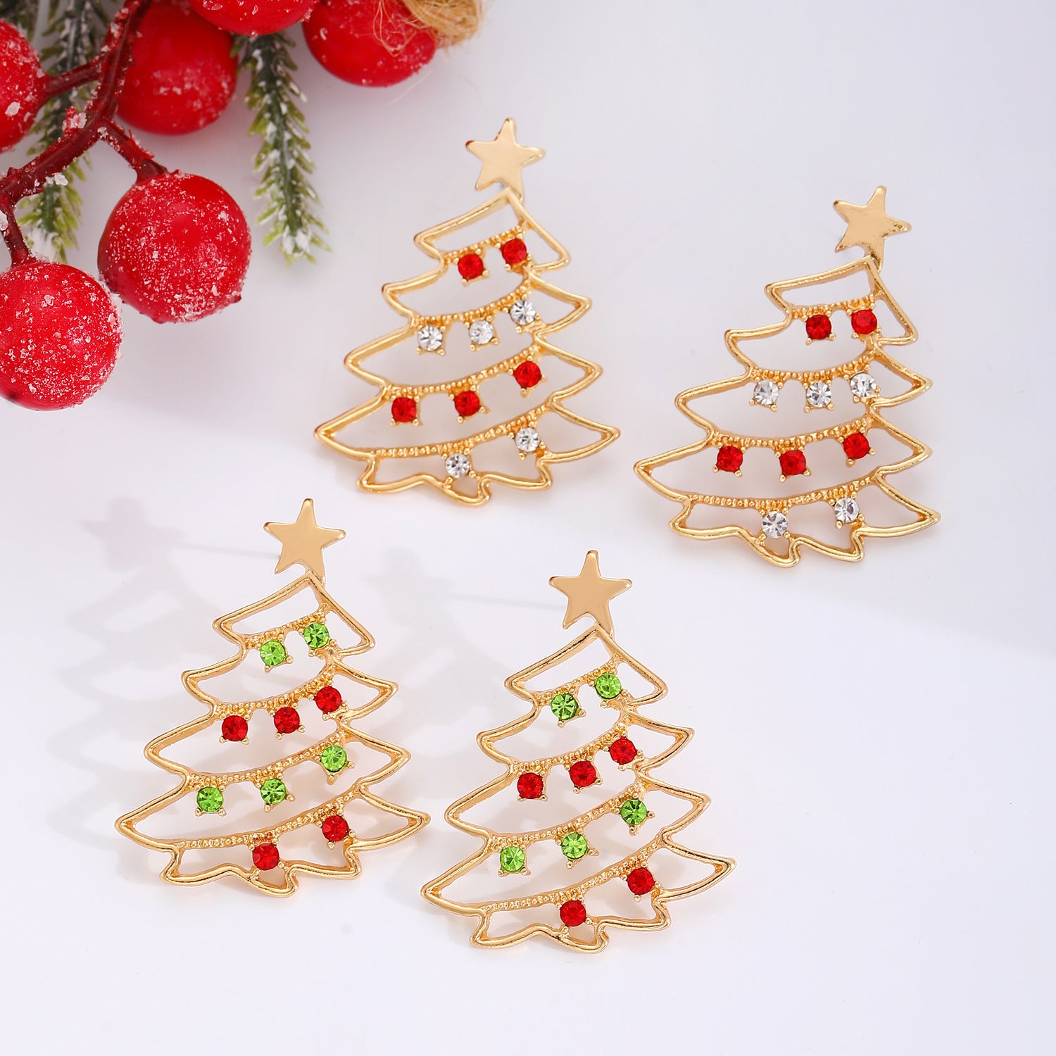 Christmas Earrings With Christmas Tree Colorful Zircon Christmas Tree Earrings  For Women Personality Earrings Party Jewelry Christmas Gift kfghf899 Store