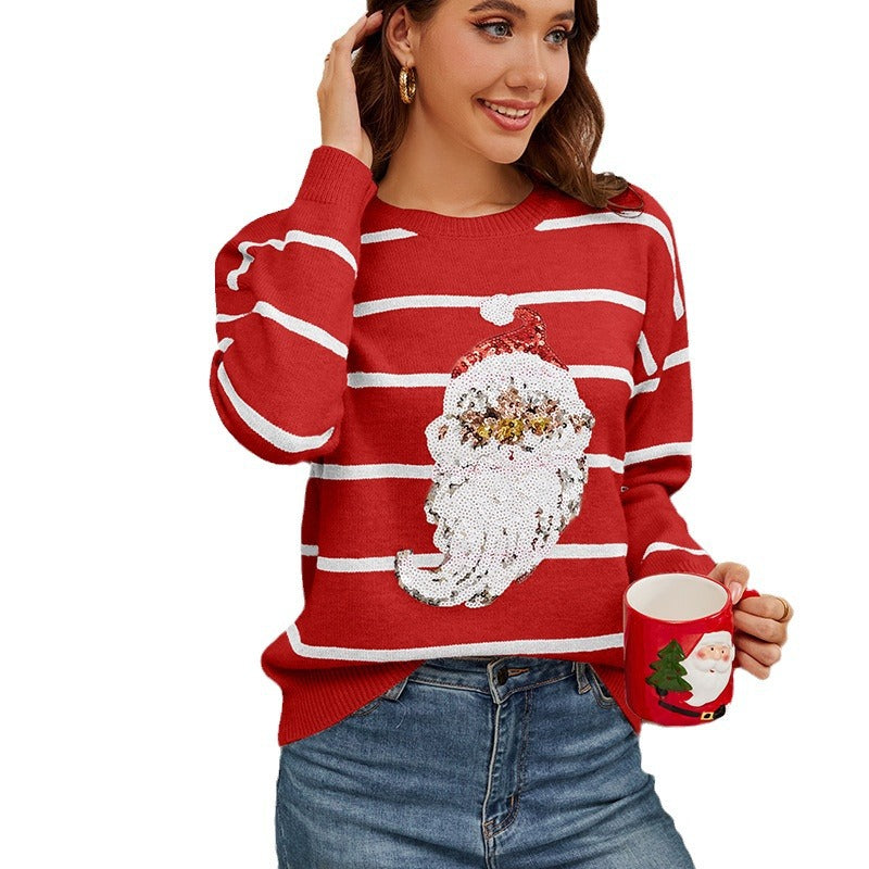 Knitted Loose Sequined Embroidered Santa Claus Sweater Dazzle Frenzy