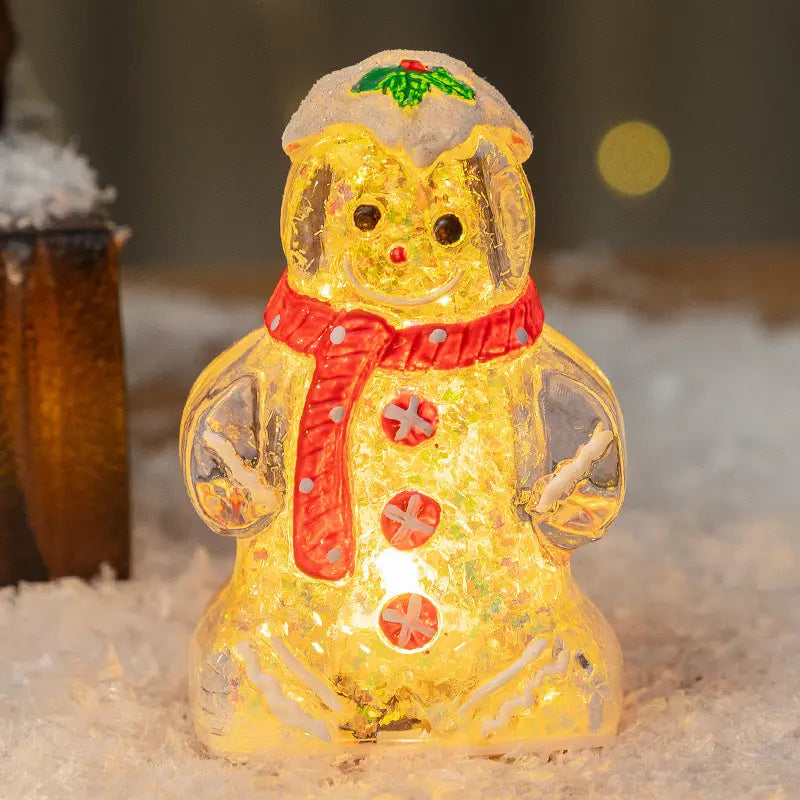 Glowing Christmas Gingerbread Man Snowman Ornament Dazzle Frenzy