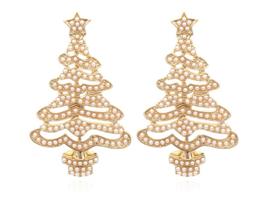 Hollow Out Christmas Tree Earrings With Diamonds kfghf899 Store