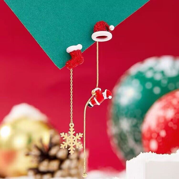 Ins Fashion Xmas Earrings Moving Santa Claus Long Tassel Earrings For Women Christmas Tree Snowflake Asymmetric Drop Earring kfghf899 Store