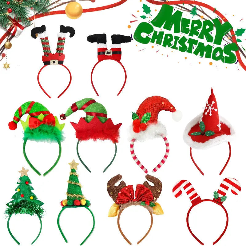 Christmas Party Headband Fun Santa Hat Reindeer Antlers Hair Accessories Dazzle Frenzy