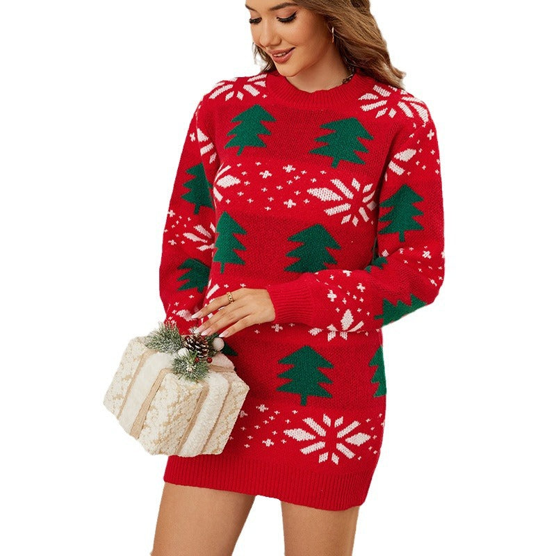 Christmas Pullover Jacquard Long Red Dazzle Frenzy
