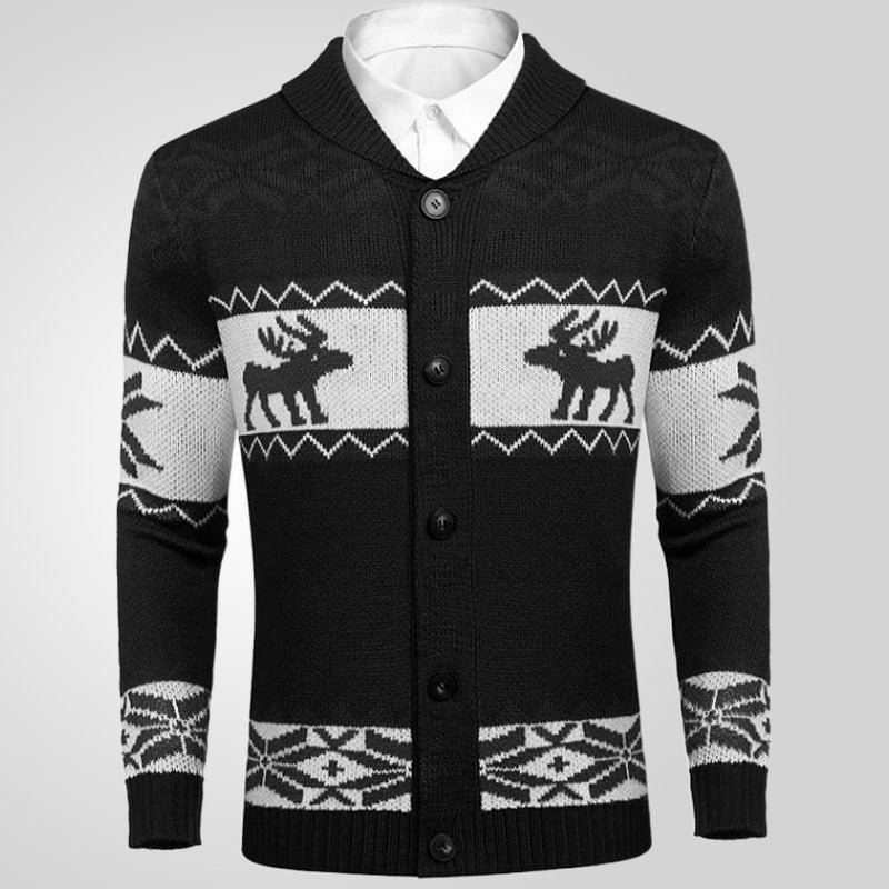 Men's Christmas Jacquard Sweater Button Cardigan Sweater Coat kfghf899 Store