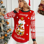 Jacquard Pullover Christmas Cartoon Kitten Embroidered Sweater Dazzle Frenzy