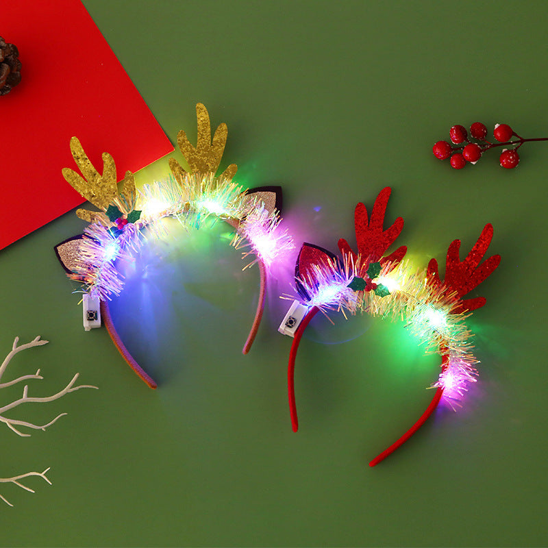 IPC Christmas Hair Band Glowing Headband Xmas Tree Snowflake Hair Band Deer Horn Light Flashing Headwear Merry Christmas Gift kfghf899 Store