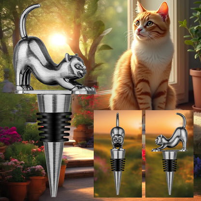 Elegant Upturned Cat Shaped Red Wine Stopper Set With Metallic Luster Bottle Stopper Gift Box, High-end Accessories For Wine Enthusiasts, A Must-have Set For Wine Collectors