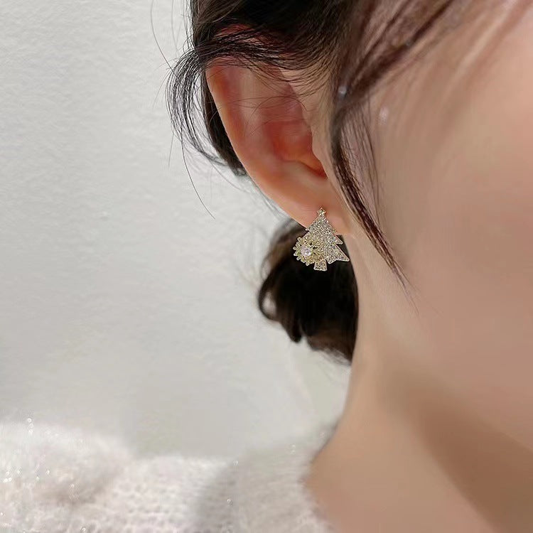 Rotatable Christmas Tree Earrings Shiny Rhinestone Snowflake Stud Earring New Year Xmas Festival Ear Jewelry Gifts Autumn And Winter kfghf899 Store