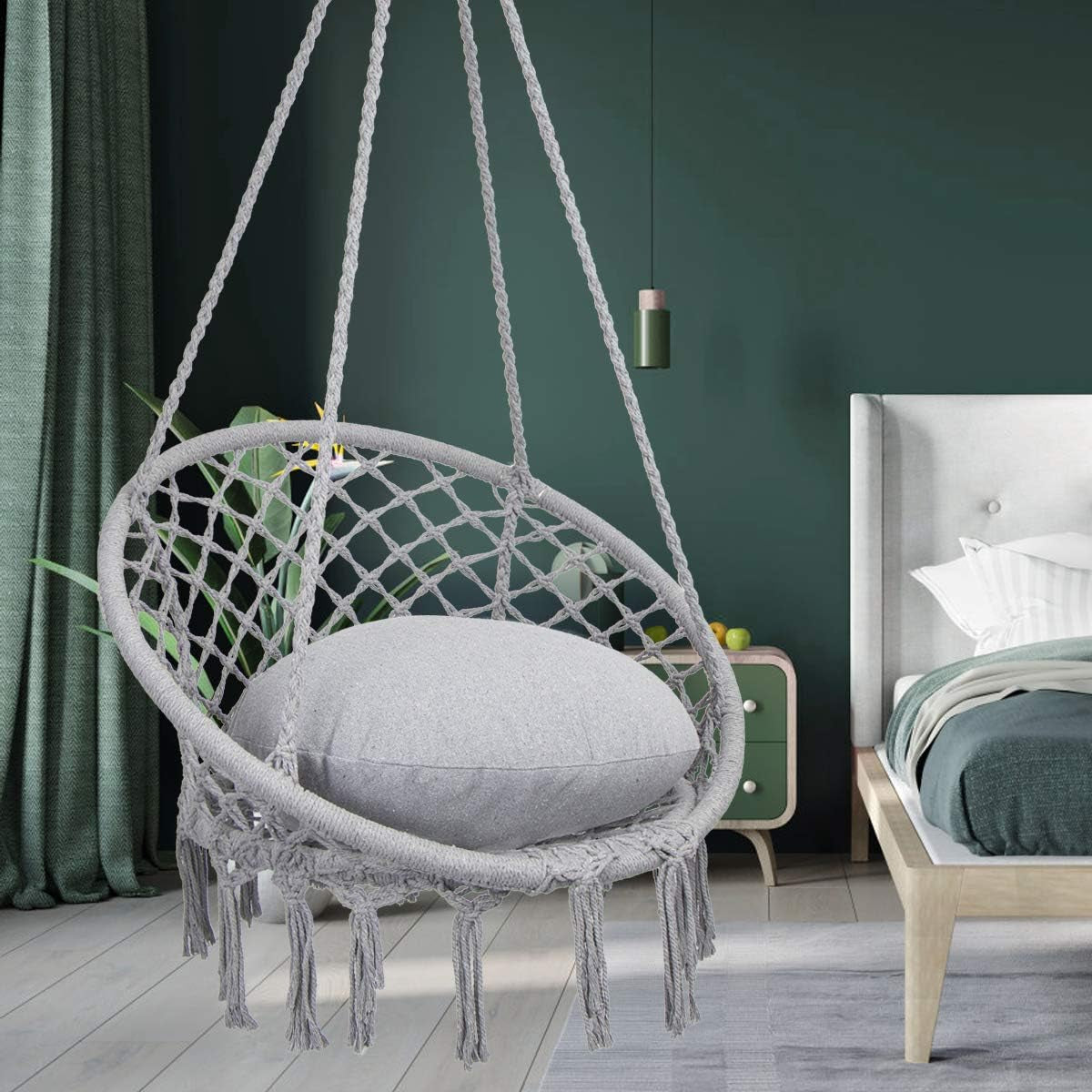 2025 Viral Macrame Hammock Chair Swing - Bohemian 330lbs Cotton Rope Hanging Chair Light Grey