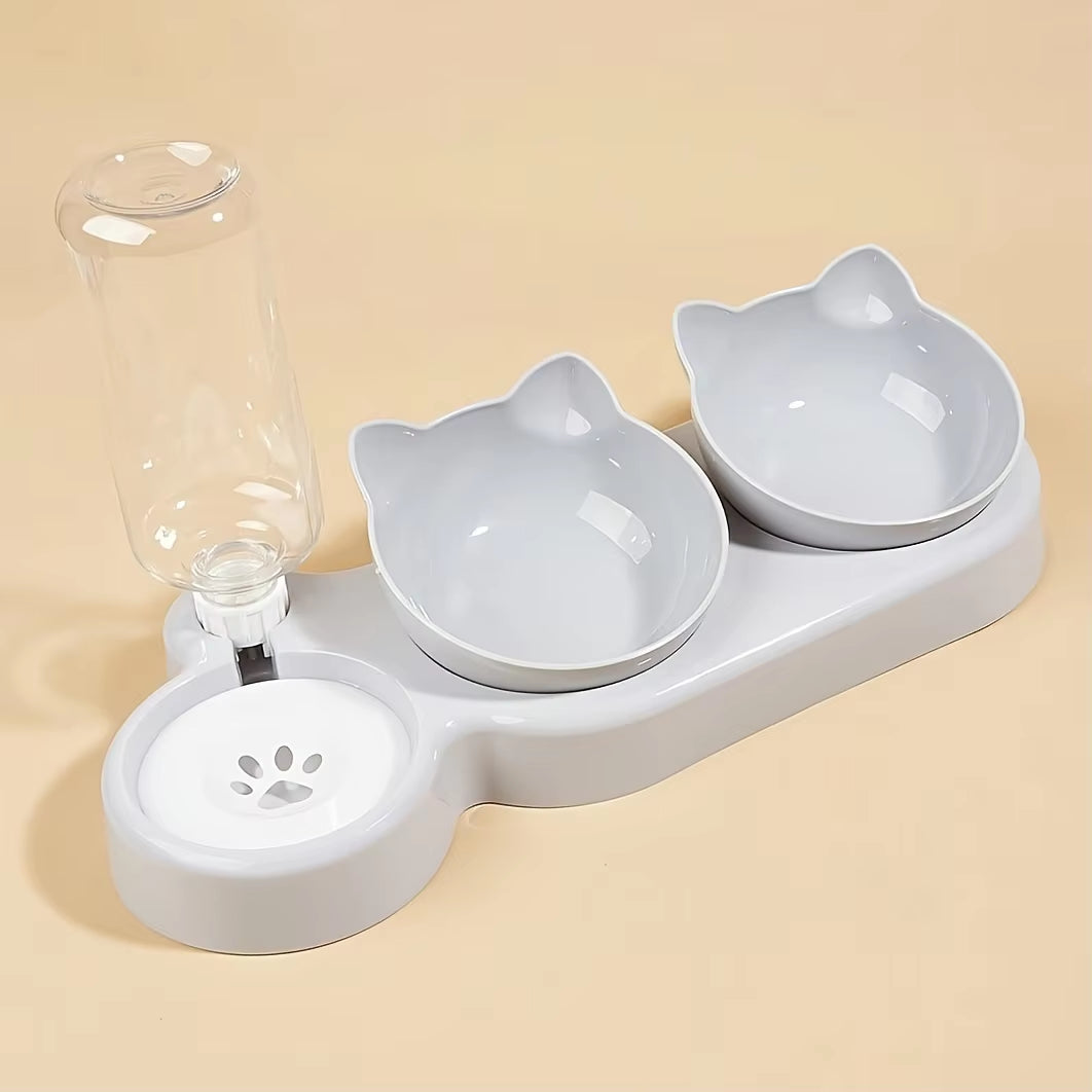 2025 Viral 3-in-1 Tilted Pet Bowl Set - Neck-Protecting Auto Water Ear Design Dazzle
