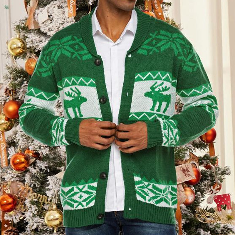 Men's Christmas Jacquard Sweater Button Cardigan Sweater Coat kfghf899 Store