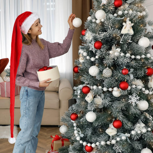 Extra Long Christmas Santa Hat Plush Christmas Decorations White Xmas Claus Cap For Party Costume