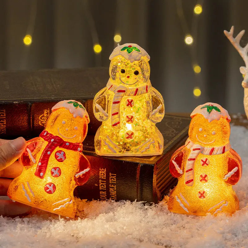 Glowing Christmas Gingerbread Man Snowman Ornament Dazzle Frenzy