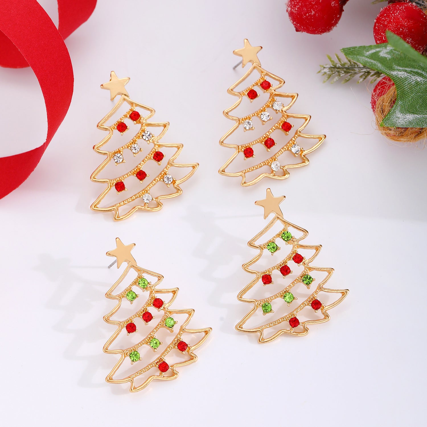 Christmas Earrings With Christmas Tree Colorful Zircon Christmas Tree Earrings  For Women Personality Earrings Party Jewelry Christmas Gift kfghf899 Store