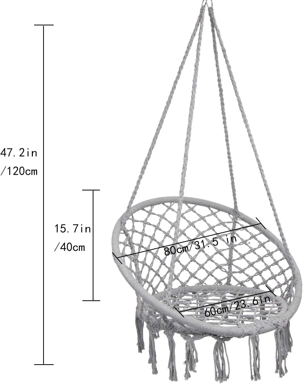 2025 Viral Macrame Hammock Chair Swing - Bohemian 330lbs Cotton Rope Hanging Chair Light Grey