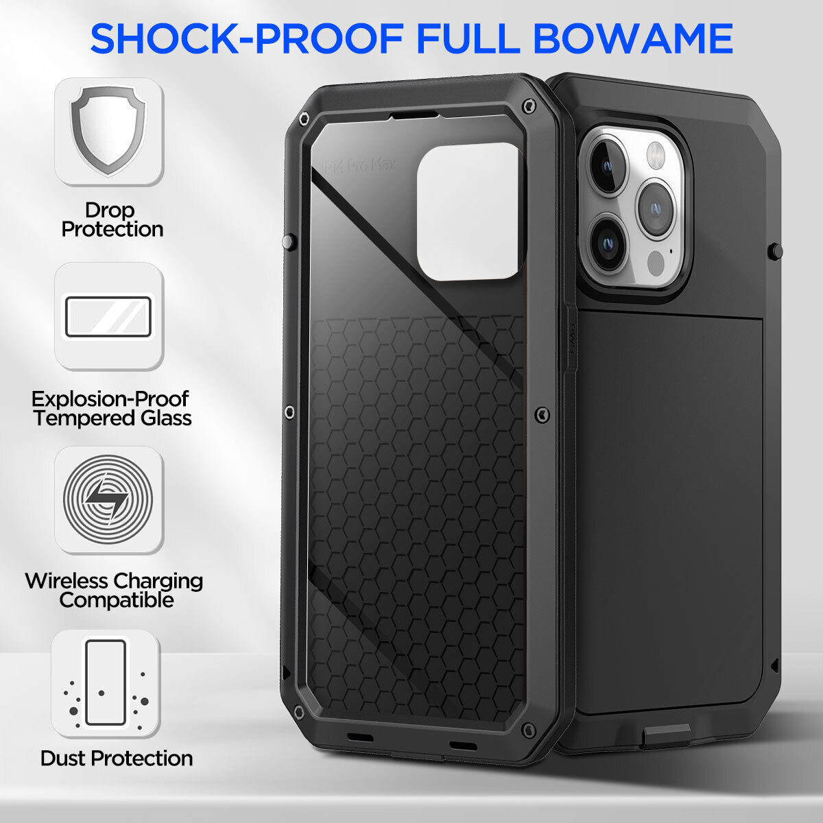 2025 Viral iPhone 14 Pro Case Gorilla Glass Full Metal Aluminum - Rugged 9H Tempered Drop Proof Dazzle