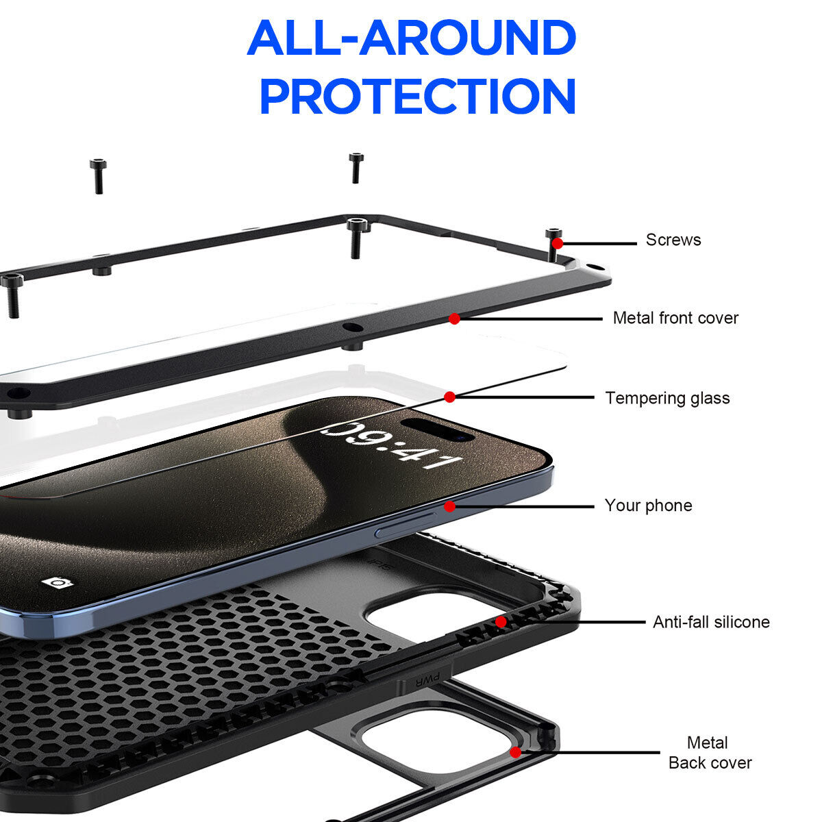 2025 Viral iPhone 14 Pro Case Gorilla Glass Full Metal Aluminum - Rugged 9H Tempered Drop Proof Dazzle