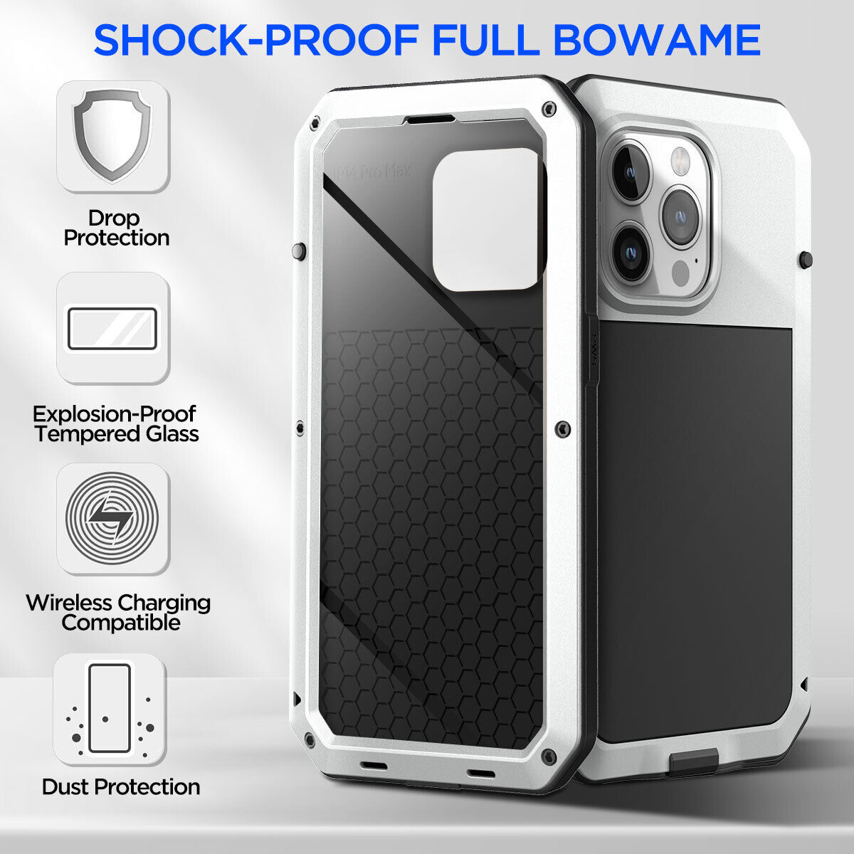 2025 Viral iPhone 14 Pro Case Gorilla Glass Full Metal Aluminum - Rugged 9H Tempered Drop Proof Dazzle