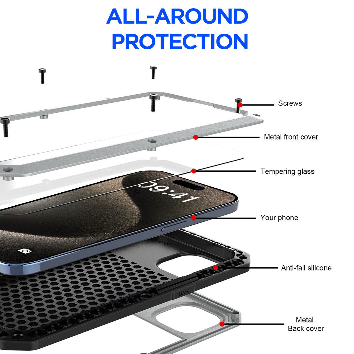 2025 Viral iPhone 14 Pro Case Gorilla Glass Full Metal Aluminum - Rugged 9H Tempered Drop Proof Dazzle