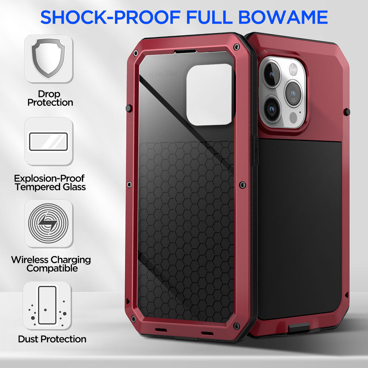 2025 Viral iPhone 14 Pro Case Gorilla Glass Full Metal Aluminum - Rugged 9H Tempered Drop Proof Dazzle